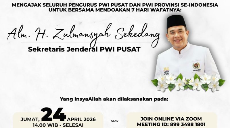 PWI Pusat Gelar Doa Bersama Wafatnya Sekjen Zulmansyah Sekedang