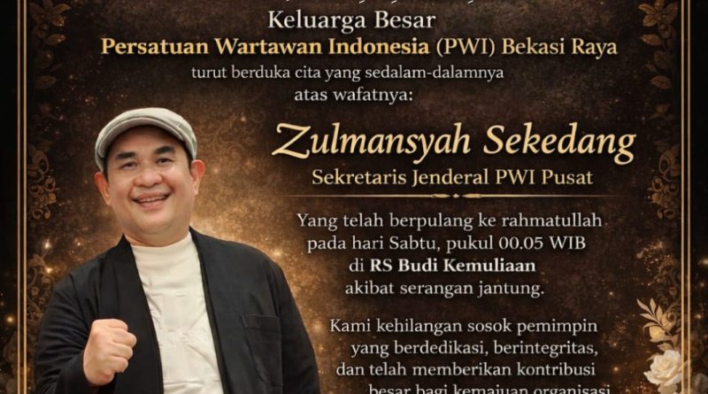 Keluarga Besar PWI Berduka: Sekjen PWI Pusat Zulmansyah Sekedang Tutup Usia