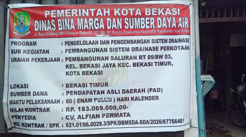 PEMBANGUNAN SALURAN DRAINASE SESUAI SPK RT03/09 KELURAHAN BEKASI JAYA KECAMATAN BEKASI TIMUR KOTA BEKASi